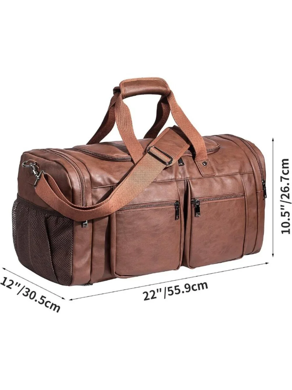 Waterproof Leather Weekender Bag with Shoe Pouch, Large Travel Tote for Men